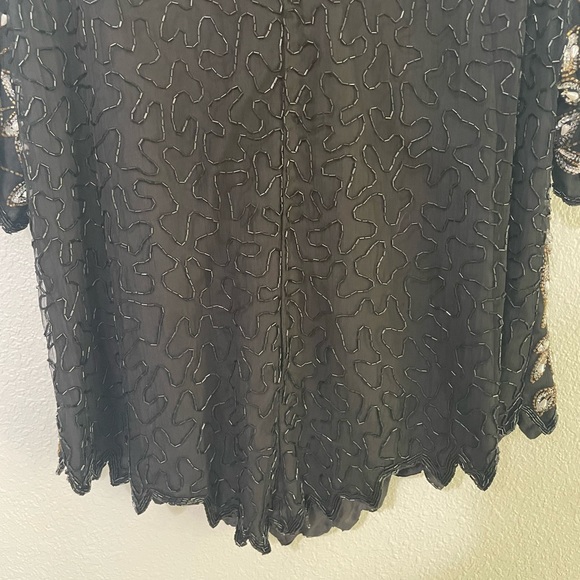 Vintage Plus Size 100% Silk Beaded Blouse - Picture 9 of 13